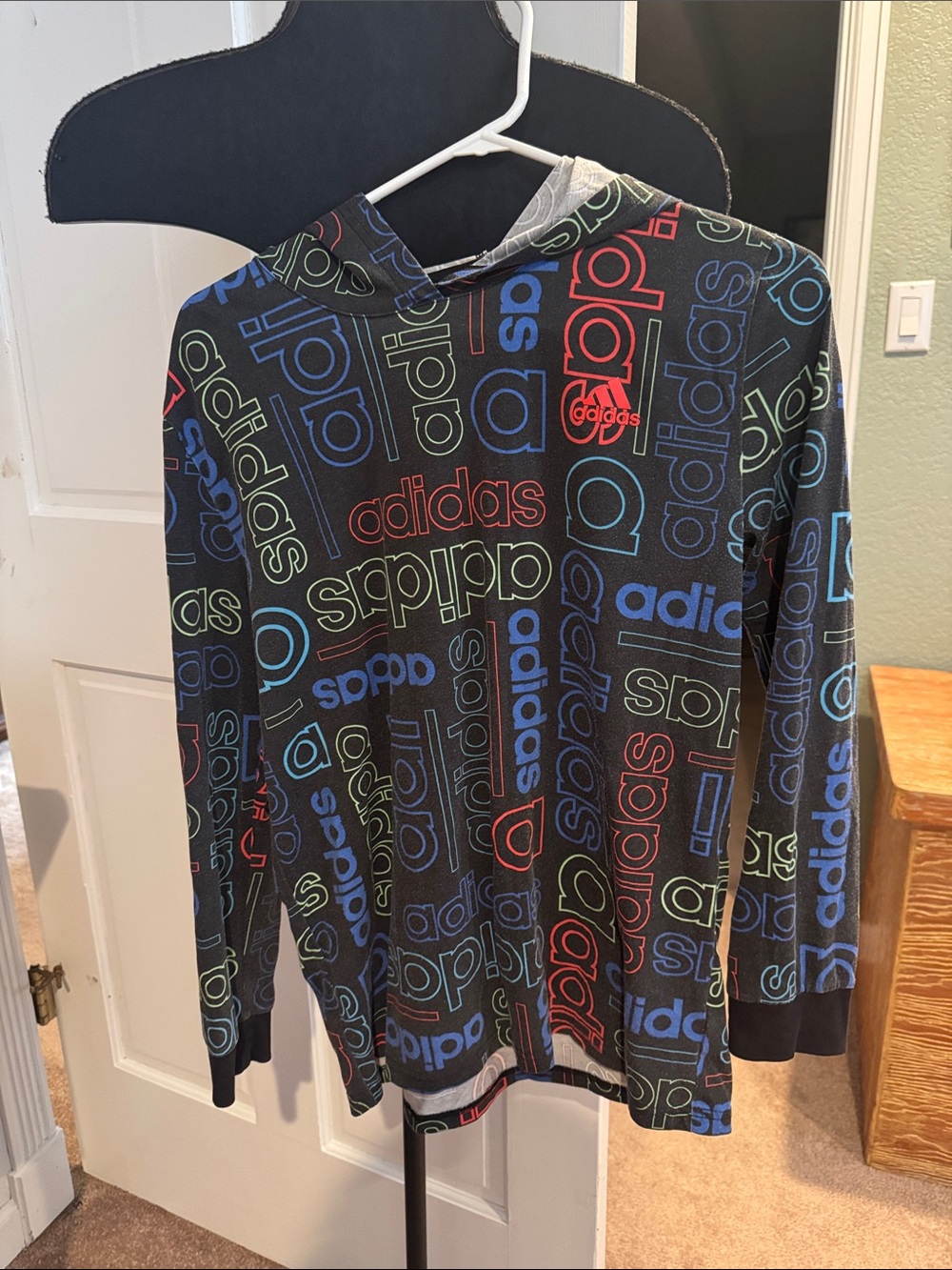 adidas lightweight Black Hoodie with Multicolor Logo Print